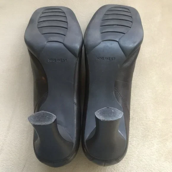 Nine West SZ 10M “Avena” BRWN Leather 3.5”Heels Sq Toe Mary Jane Style Flex Sole - Picture 4 of 5